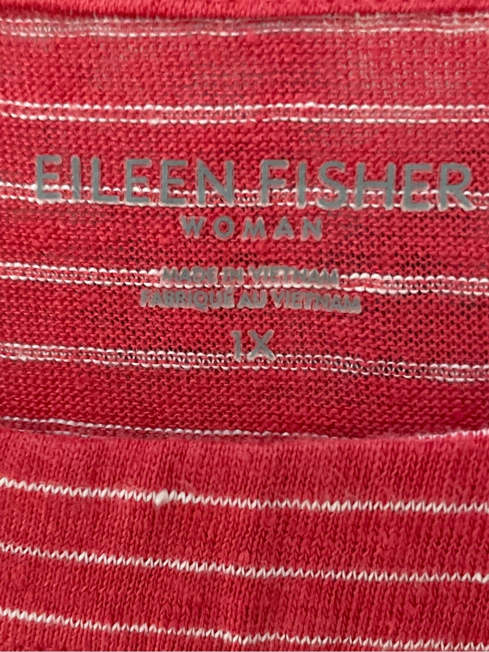 Eileen Fisher Dress Size 1X Red Striped Organic Linen Pockets 3/4 Sleeves - Picture 10 of 12